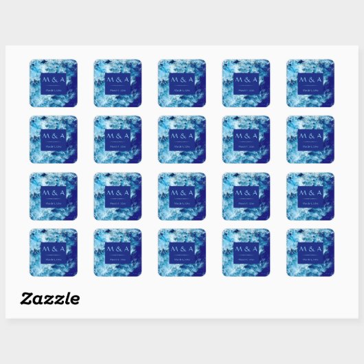 Blue Ocean Water Wedding Square Sticker (Blatt)