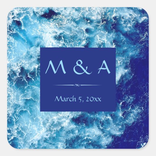 Blue Ocean Water Wedding Square Sticker (Vorderseite)