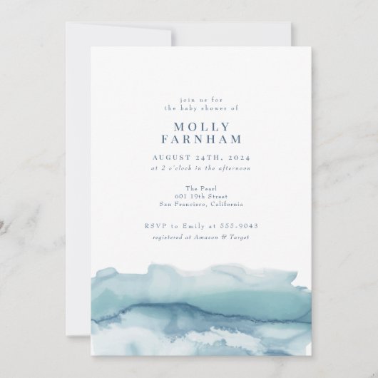 Blue Ocean Watercolor Baby Dusche Einladung (Vorderseite)