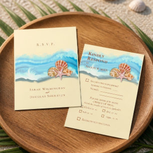 Blue Ocean Wave Flat Wedding RSVP Card Karte