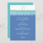 Blue Ocean Wave Loopy Heart Monogram Beach Hochzei Menükarte (Vorne/Hinten)