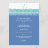 Blue Ocean Wave Loopy Heart Monogram Beach Hochzei Menükarte (Vorderseite)