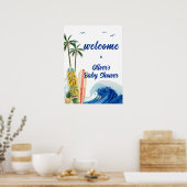Blue Ocean Wave Surfboard Baby Dusche Willkommen Poster (Küche)