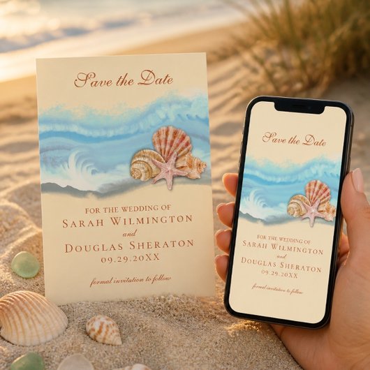 Blue Ocean Wave Wedding Save the Date Card Einladung