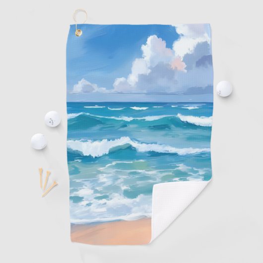 Blue Ocean Waves | Beach Sea Watercolor  Golfhandtuch (Insitu)