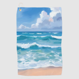 Blue Ocean Waves | Beach Sea Watercolor  Golfhandtuch