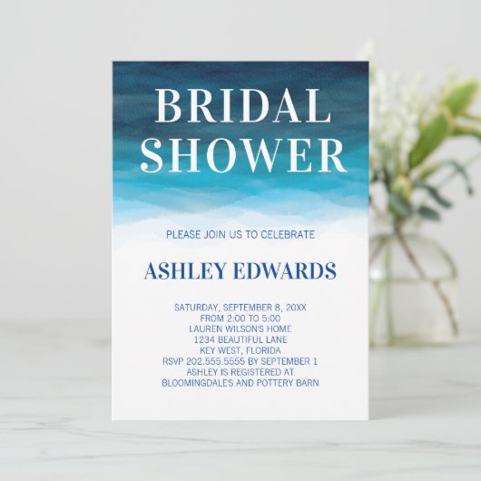Blue Ocean Waves Bridal Dusche Einladung (Stehend Vorderseite)