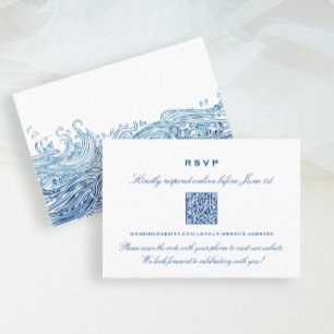 Blue Ocean Waves Hochzeiten Online-UAWG QR-Code Begleitkarte