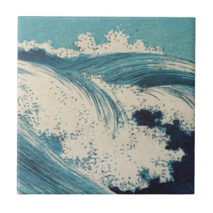 Blue Ocean Waves Japanisches Holzschnitt Fliese