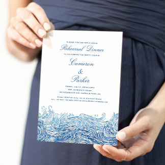 Blue Ocean Waves Lässige Hochzeit Probe Dinner Einladung