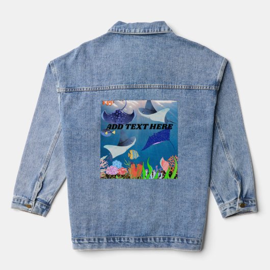 Blue Ocean Waves Manta Stingray Corals Women's Jeansjacke (Rückseite)