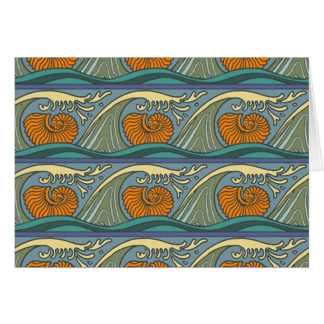 Blue Ocean Waves Nautilus Seashell Muster Nouveau (Vorderseite (Horizontal))