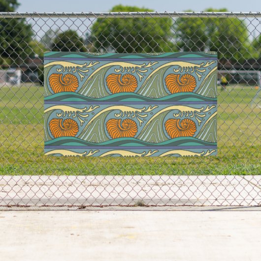 Blue Ocean Waves Nautilus Seashell Muster Nouveau Banner (Insitu)