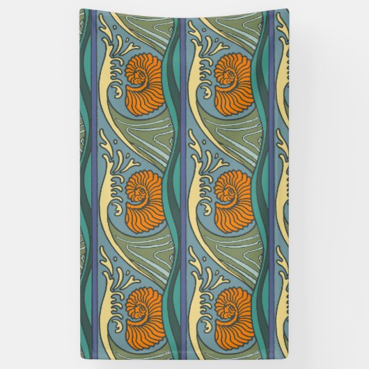 Blue Ocean Waves Nautilus Seashell Muster Nouveau Banner (Vertikal)