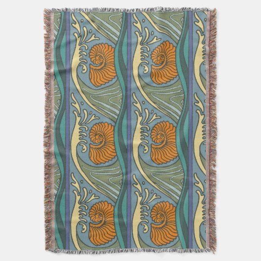 Blue Ocean Waves Nautilus Seashell Muster Nouveau Decke (Vorderseite Vertikal)