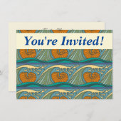 Blue Ocean Waves Nautilus Seashell Muster Nouveau Einladung (Vorne/Hinten)