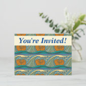 Blue Ocean Waves Nautilus Seashell Muster Nouveau Einladung (Stehend Vorderseite)