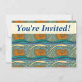 Blue Ocean Waves Nautilus Seashell Muster Nouveau Einladung (Vorderseite)