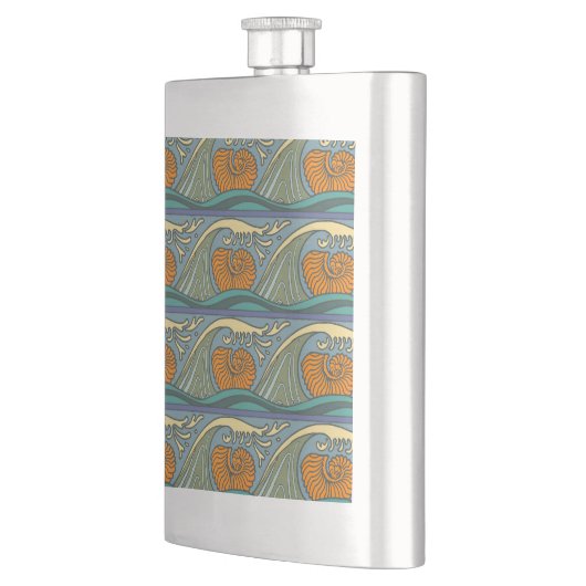 Blue Ocean Waves Nautilus Seashell Muster Nouveau Flachmann (Links)