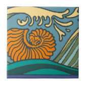 Blue Ocean Waves Nautilus Seashell Muster Nouveau Fliese (Vorderseite)