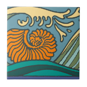 Blue Ocean Waves Nautilus Seashell Muster Nouveau Fliese