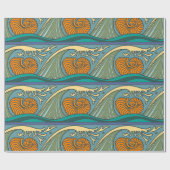 Blue Ocean Waves Nautilus Seashell Muster Nouveau Geschenkpapier (Flach)