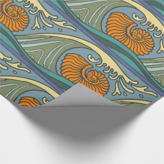 Blue Ocean Waves Nautilus Seashell Muster Nouveau Geschenkpapier (Ecke)
