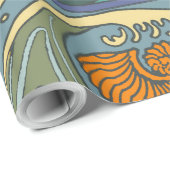Blue Ocean Waves Nautilus Seashell Muster Nouveau Geschenkpapier (Rolleneckpunkt)