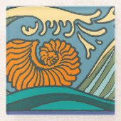 Blue Ocean Waves Nautilus Seashell Muster Nouveau Glasuntersetzer (Vorderseite)