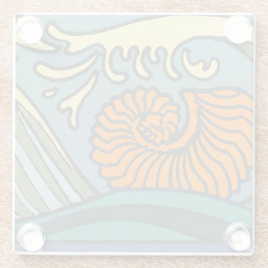 Blue Ocean Waves Nautilus Seashell Muster Nouveau Glasuntersetzer (Rückseite)