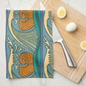 Blue Ocean Waves Nautilus Seashell Muster Nouveau Handtuch (Viertel Falte)