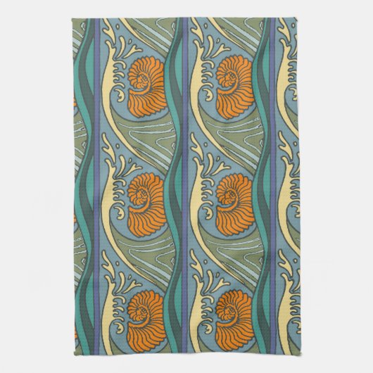 Blue Ocean Waves Nautilus Seashell Muster Nouveau Handtuch (Vertikal)