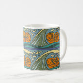 Blue Ocean Waves Nautilus Seashell Muster Nouveau Kaffeetasse (VorderseiteRechts)