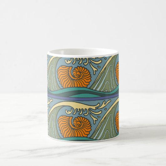 Blue Ocean Waves Nautilus Seashell Muster Nouveau Kaffeetasse (Mittel)