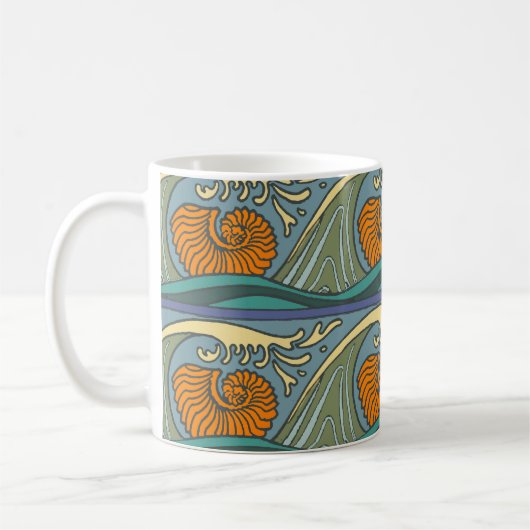 Blue Ocean Waves Nautilus Seashell Muster Nouveau Kaffeetasse (Links)