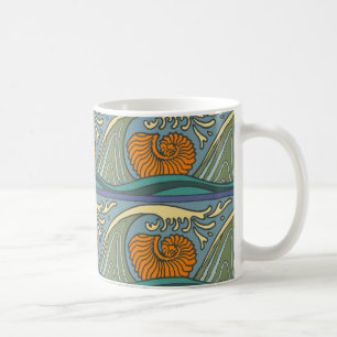 Blue Ocean Waves Nautilus Seashell Muster Nouveau Kaffeetasse