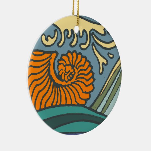 Blue Ocean Waves Nautilus Seashell Muster Nouveau Keramikornament (Rechts)