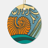 Blue Ocean Waves Nautilus Seashell Muster Nouveau Keramikornament (Links)