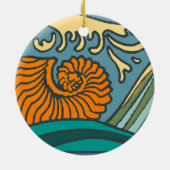 Blue Ocean Waves Nautilus Seashell Muster Nouveau Keramikornament (Hinten)