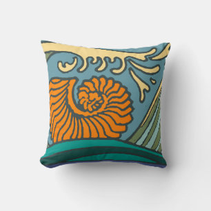Blue Ocean Waves Nautilus Seashell Muster Nouveau Kissen