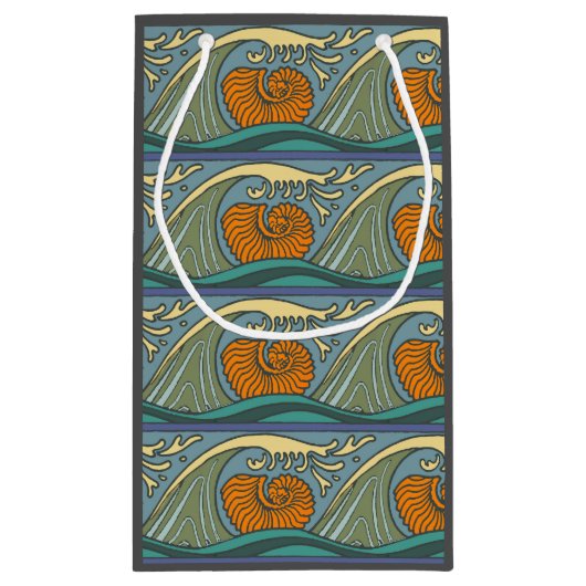 Blue Ocean Waves Nautilus Seashell Muster Nouveau Kleine Geschenktüte (Rückseite)