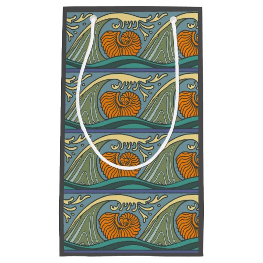 Blue Ocean Waves Nautilus Seashell Muster Nouveau Kleine Geschenktüte (Vorderseite)