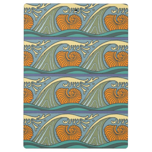 Blue Ocean Waves Nautilus Seashell Muster Nouveau Klemmbrett (Rückseite)