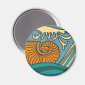 Blue Ocean Waves Nautilus Seashell Muster Nouveau Magnet (Vorderseite/Rückseite)