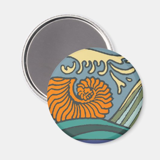 Blue Ocean Waves Nautilus Seashell Muster Nouveau Magnet (Vorderseite/Rückseite)
