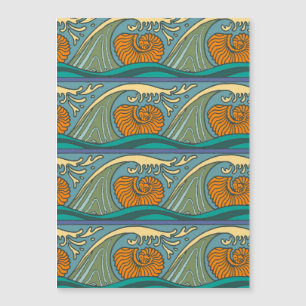 Blue Ocean Waves Nautilus Seashell Muster Nouveau Magnetkarte