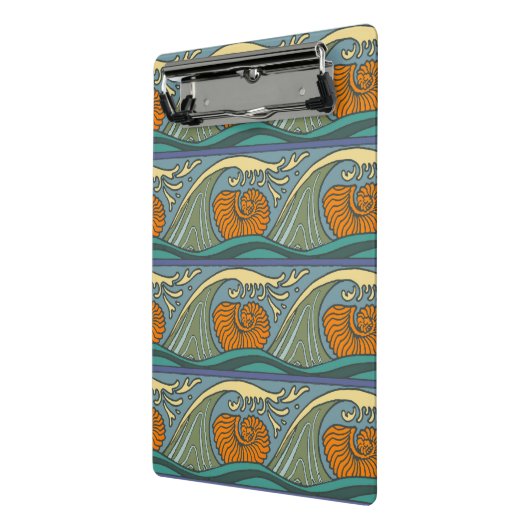 Blue Ocean Waves Nautilus Seashell Muster Nouveau Mini Klemmbrett (Gewinkelt2)