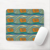 Blue Ocean Waves Nautilus Seashell Muster Nouveau Mousepad (Mit Mouse)