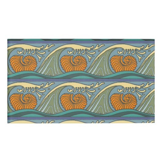 Blue Ocean Waves Nautilus Seashell Muster Nouveau Namenschild (Vorderseite)