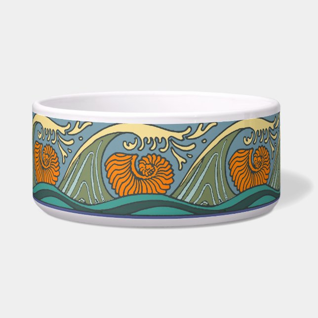 Blue Ocean Waves Nautilus Seashell Muster Nouveau Napf (Vorderseite)